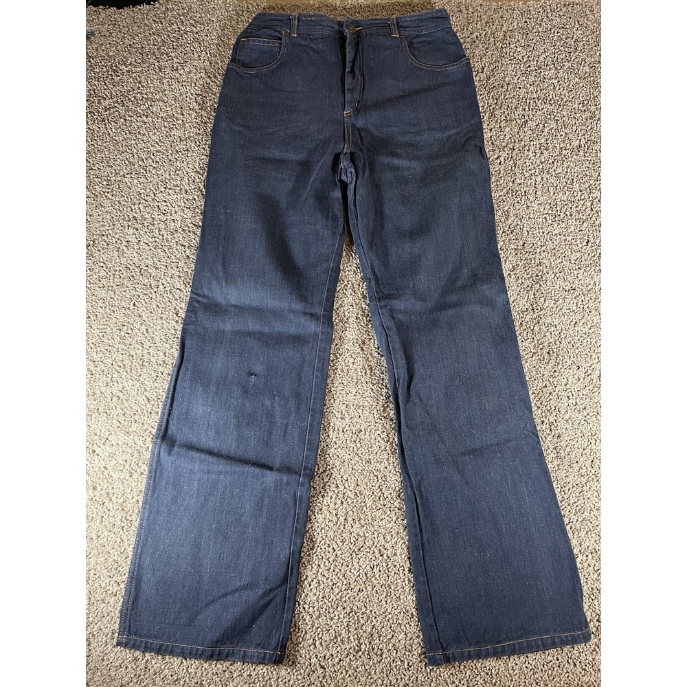 Vtg SEARS Dark Wash Denim Jeans High Waist Snap Bell Bottoms Flare 30x32 Tall 18